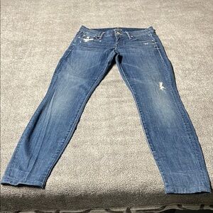 MOTHER Blue Skinny Jeans with Light Distressing